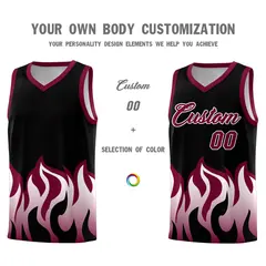 Black Crimson Flame Pattern Hem Basketball Jersey 3