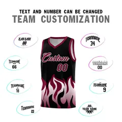 Black Crimson Flame Pattern Hem Basketball Jersey 4