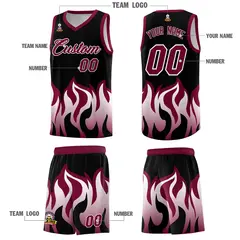 Black Crimson Flame Pattern Hem Basketball Jersey 5