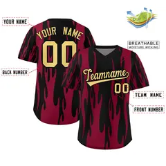 Black Crimson Flame Pattern Pullover Baseball Jersey 2