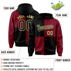 Black Crimson Four Squares Color Block Varsity Letterman Jacket Hoodie 4