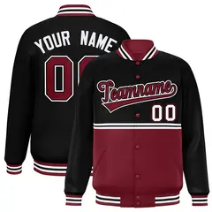 Black Crimson Full-Snap Color Block Varsity Letterman Jacket 1