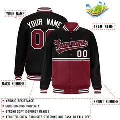 Black Crimson Full-Snap Color Block Varsity Letterman Jacket 2