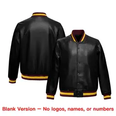 Black Crimson Full-Snap Faux Leather Varsity Letterman Jacket 6