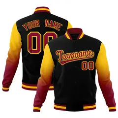 Black Crimson Gold Gradient Raglan Full-Snap Letterman Jacket
