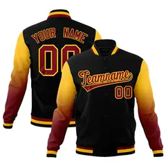 Black Crimson Gold Gradient Raglan Full-Snap Letterman Jacket 1