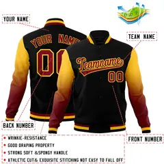 Black Crimson Gold Gradient Raglan Full-Snap Letterman Jacket 2