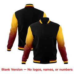 Black Crimson Gold Gradient Raglan Full-Snap Letterman Jacket 7