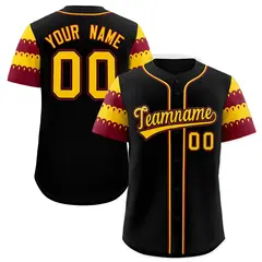 Black Crimson Gold Sleeve Flag Lace Baseball Jersey 1