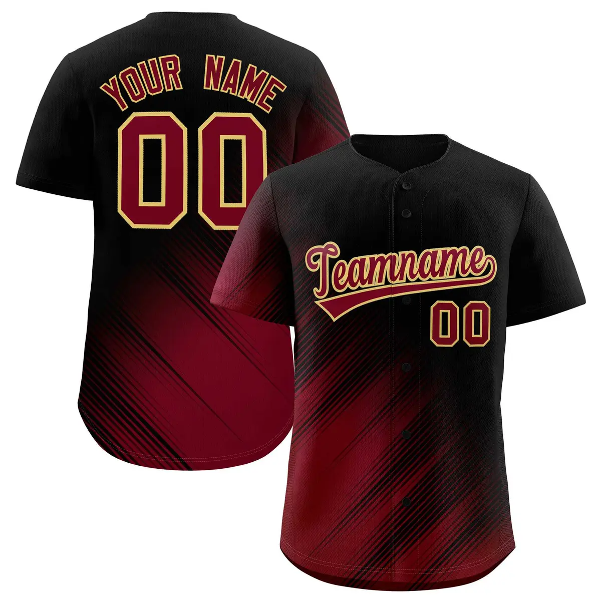 Black Crimson Gradient Diagonal Stripe Baseball Jersey