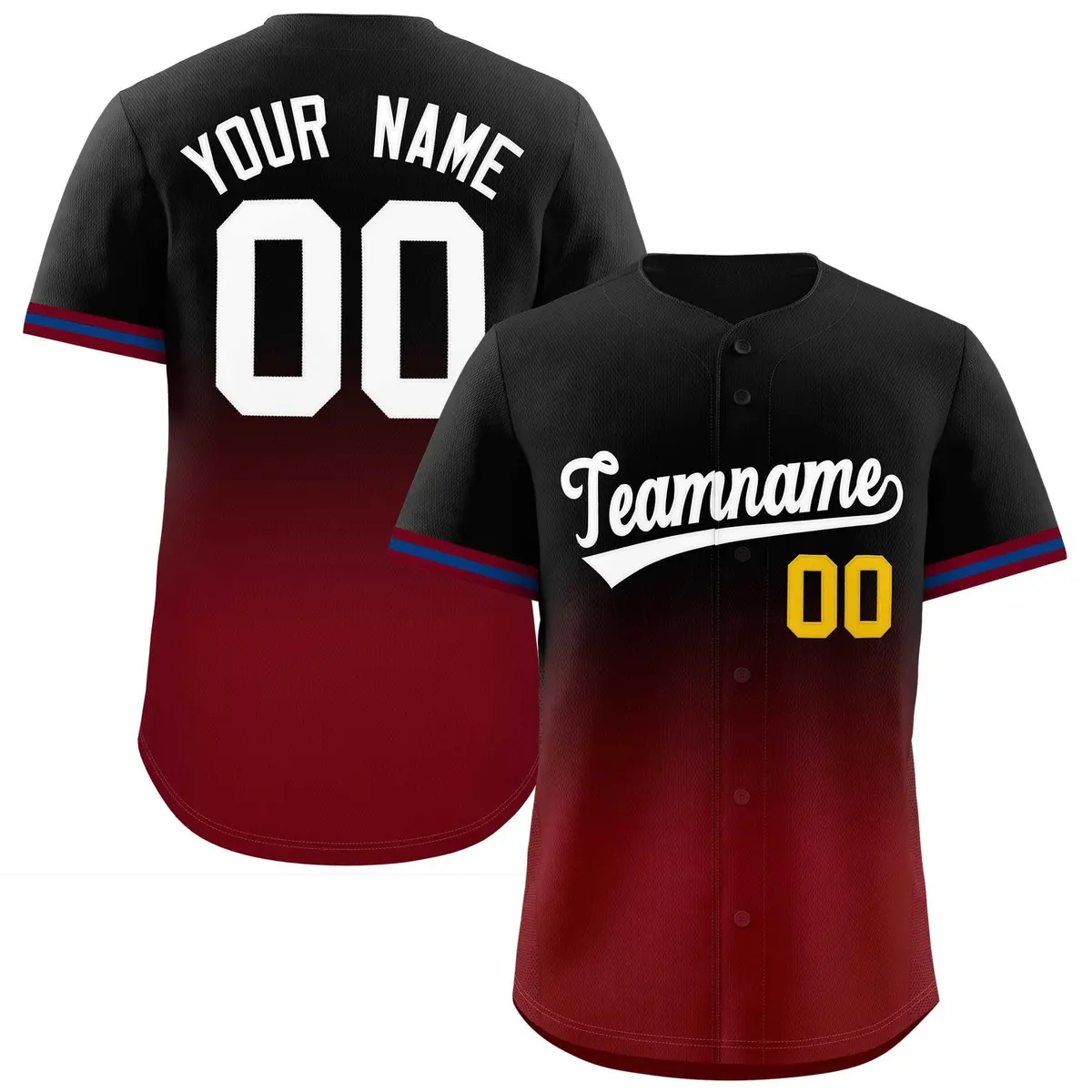Black Crimson Gradient Full Button Baseball Jersey