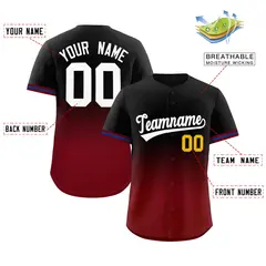 Black Crimson Gradient Full Button Baseball Jersey 2
