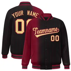 Black Crimson Gradient Pinstripe Full-Snap Letterman Jacket 1