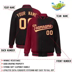 Black Crimson Gradient Pinstripe Full-Snap Letterman Jacket 2