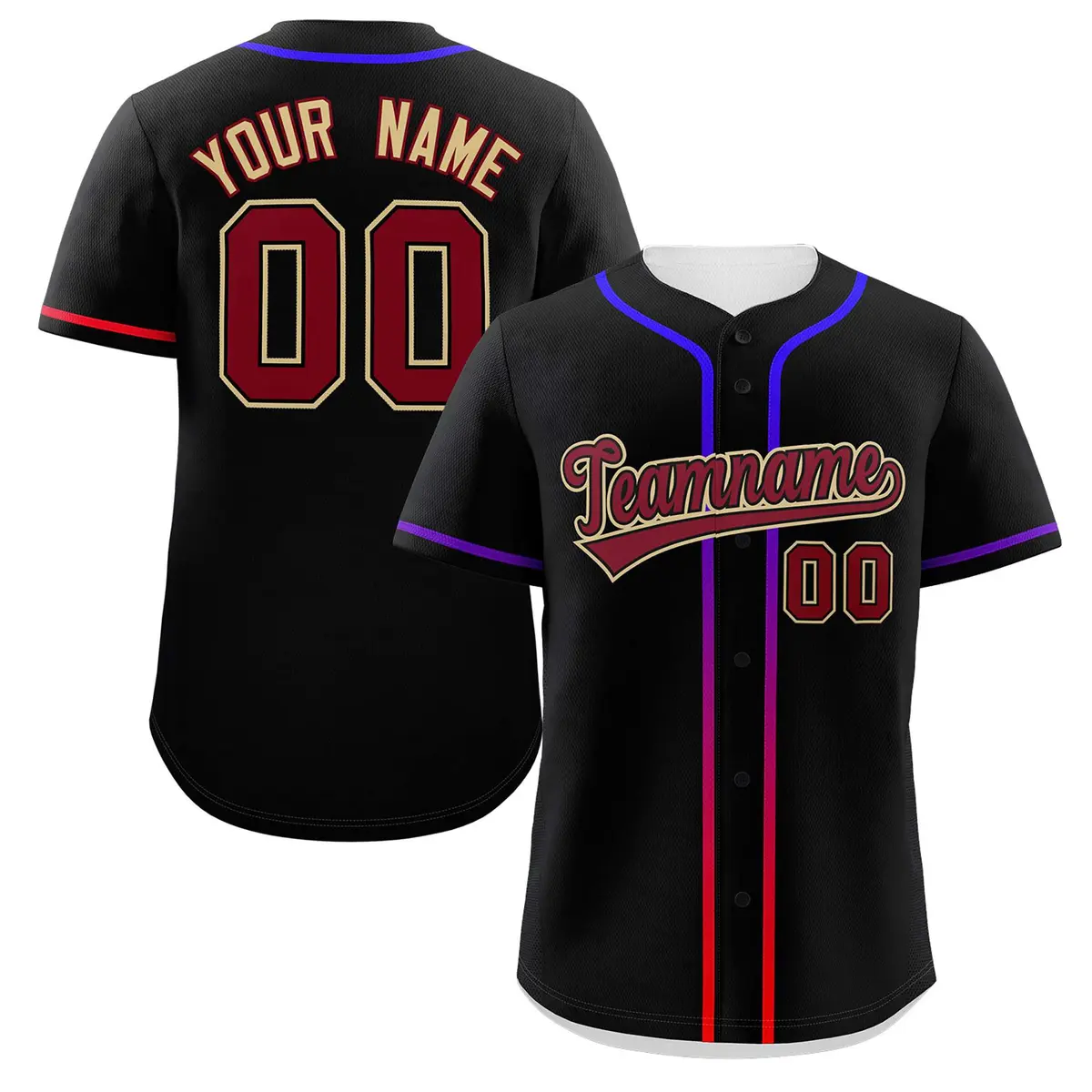 Black Crimson Gradient Ribbed Authentic Baseball Jersey