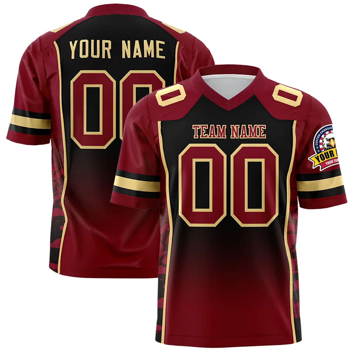 Black Crimson Gradient Side Pattern Football Jersey