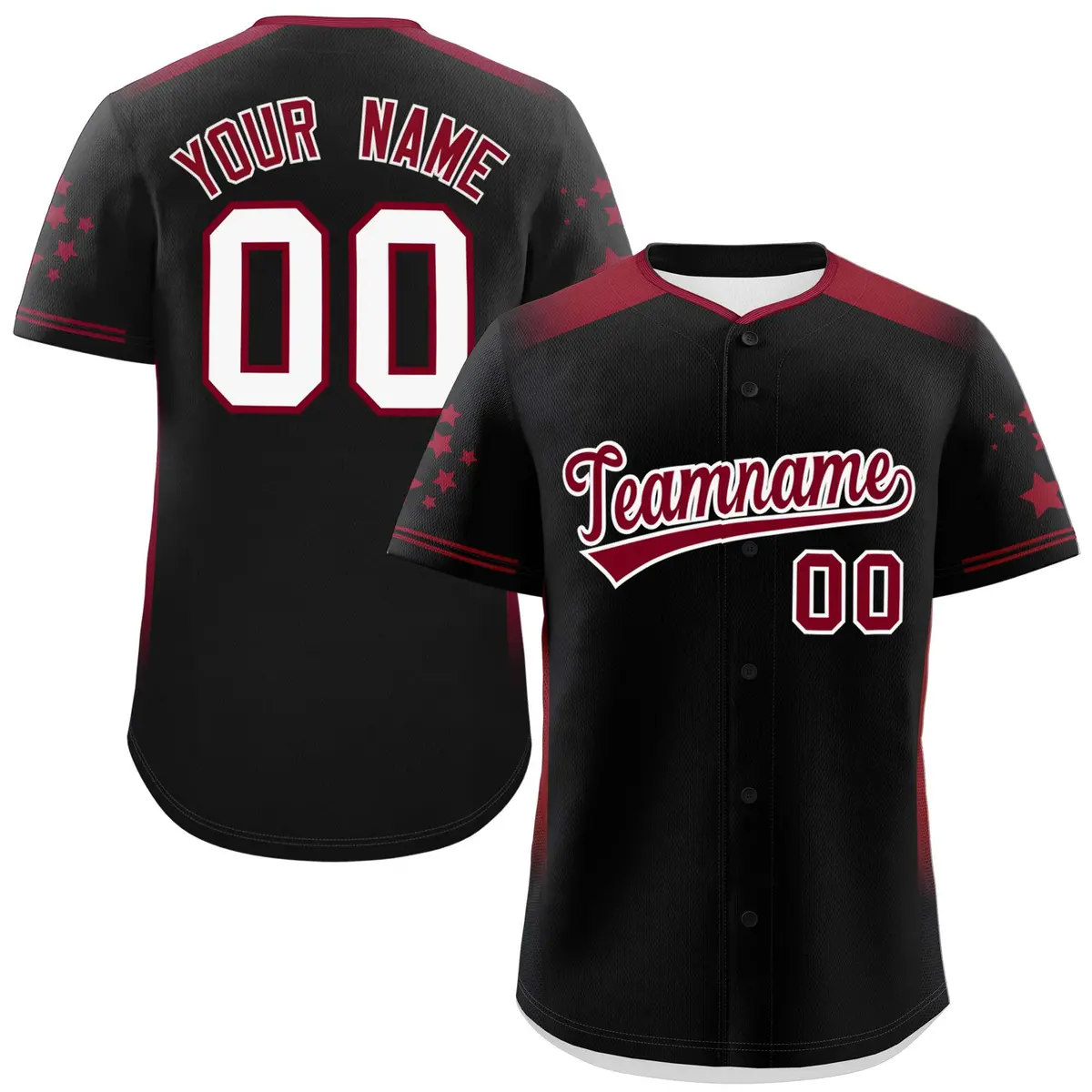 Black Crimson Gradient Side Star Pattern Baseball Jersey