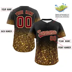 Black Crimson Gradient Sparkle-Effect Baseball Jersey 2