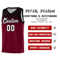 Black Crimson Gradient Star Pattern Basketball Jersey Sets 2