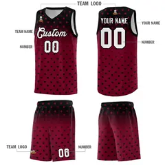 Black Crimson Gradient Star Pattern Basketball Jersey Sets 5