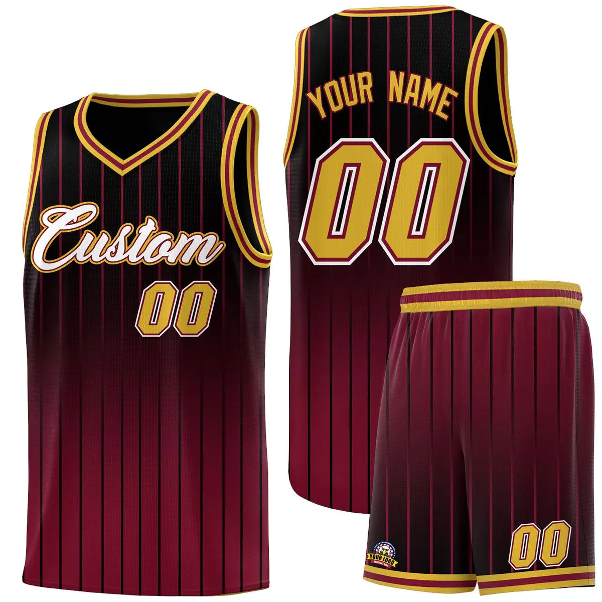 Black Crimson Gradient Stripe Basketball Jersey