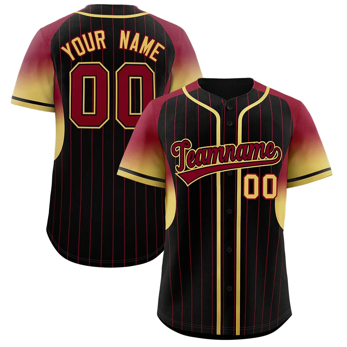 Black Crimson Gradient Stripe Sleeves Baseball Jersey