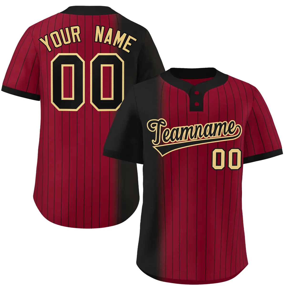 Black Crimson Gradient Stripe Two-Button Softball Jersey
