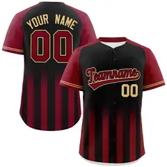Black Crimson Gradient Thick Stripe Raglan Baseball Jersey