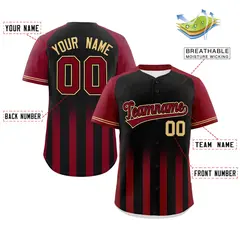 Black Crimson Gradient Thick Stripe Raglan Baseball Jersey 2