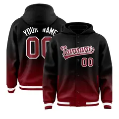Black Crimson Gradient Varsity Full-Snap Letterman Jacket Hoodie