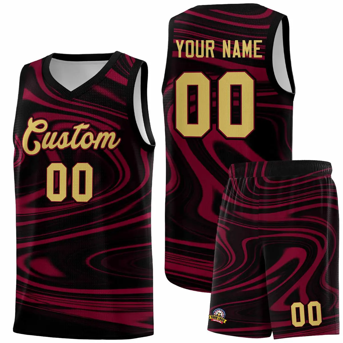 Black Crimson Graffiti Fluids Style Basketball Jersey Sets