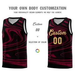 Black Crimson Graffiti Fluids Style Basketball Jersey Sets 3