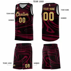Black Crimson Graffiti Fluids Style Basketball Jersey Sets 5