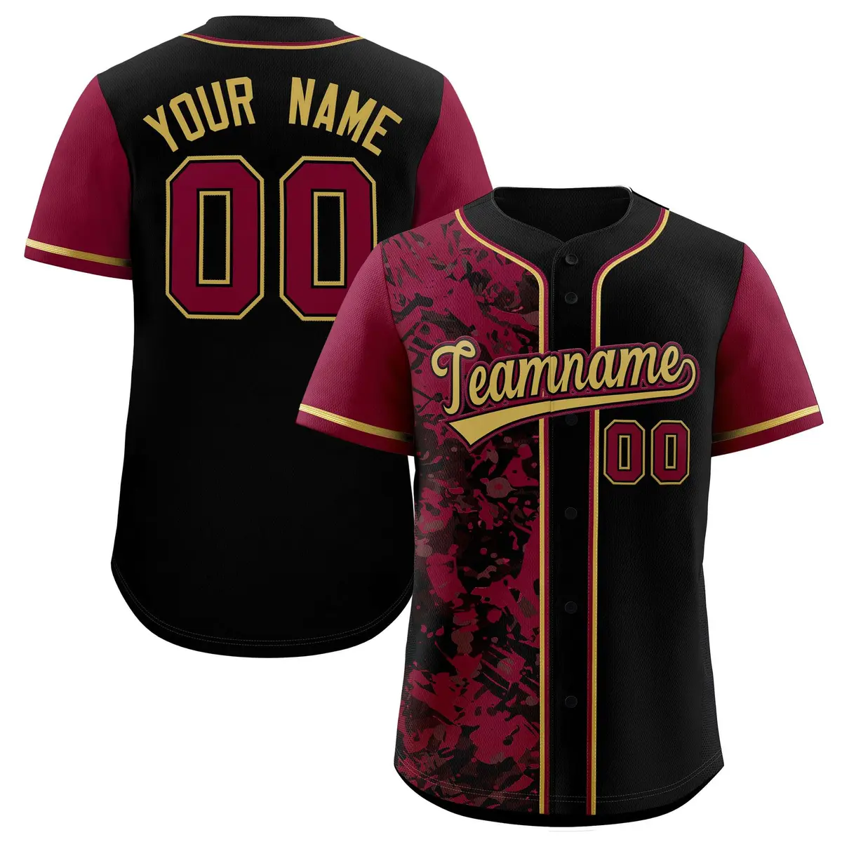 Black Crimson Graffiti Split Raglan Sleeve Baseball Jersey