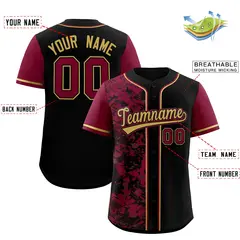 Black Crimson Graffiti Split Raglan Sleeve Baseball Jersey 2