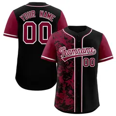 Black Crimson Graffiti Split Raglan Sleeve Baseball Jersey