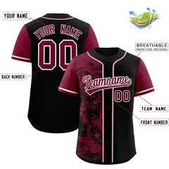 Black Crimson Graffiti Split Raglan Sleeve Baseball Jersey 2
