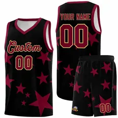 Black Crimson Graffiti Star Print Basketball Jersey Sets