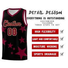 Black Crimson Graffiti Star Print Basketball Jersey Sets 2