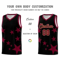 Black Crimson Graffiti Star Print Basketball Jersey Sets 3
