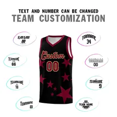 Black Crimson Graffiti Star Print Basketball Jersey Sets 4