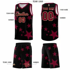 Black Crimson Graffiti Star Print Basketball Jersey Sets 5