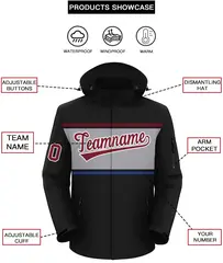 Black Crimson-Gray Color Block Hooded Waterproof Jacket 2