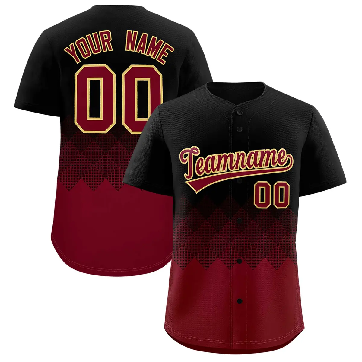 Black Crimson Grid Blur Pattern Authentic Baseball Jersey