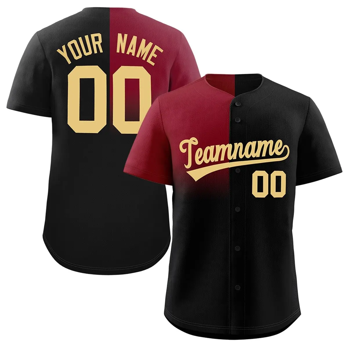 Black Crimson Half Gradient Authentic Baseball Jersey