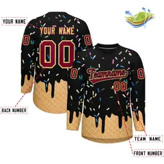 Black Crimson Ice Cream Pattern V-Neck Hockey Jersey 2