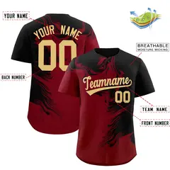 Black Crimson Ink Pattern Authentic Baseball Jersey 2