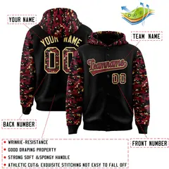 Black Crimson-Khaki Camo Raglan Varsity Letterman Hoodie Jacket 4