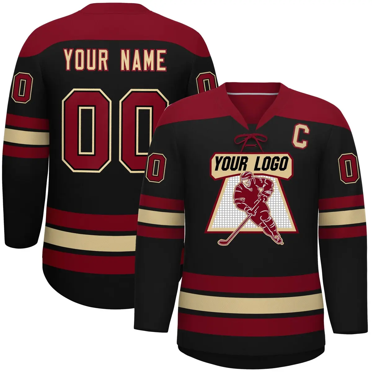 Black Crimson Khaki Classic Lace-Up Neck Hockey Jersey