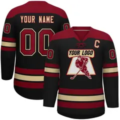 Black Crimson Khaki Classic Lace-Up Neck Hockey Jersey 1